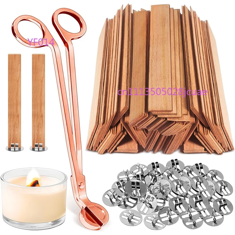 120Pcs Wide Wood Wicks for Candle Making with Wick Trimmer, Easy Burning Wood Candle Wicks for 8 Oz Candle Jars