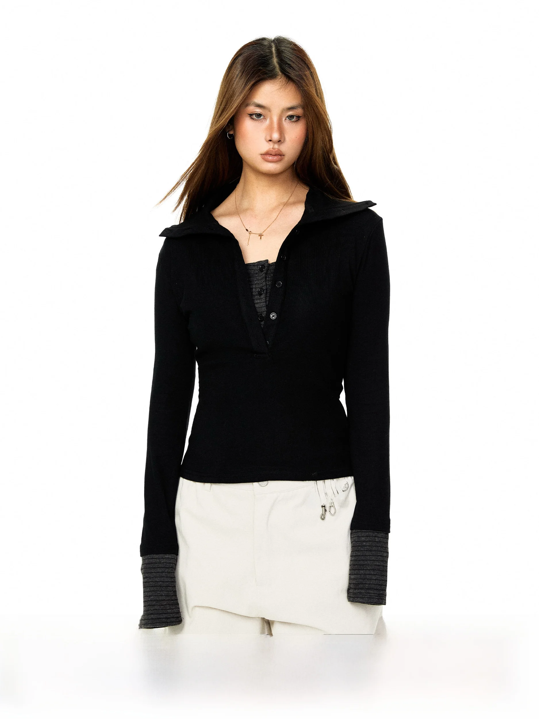 Slim Fit Long Sleeve  Neck T-Shirt Women's Base Shirt Top Blackbb Casual Style Spring New Arrival Body Shaping Base Layer