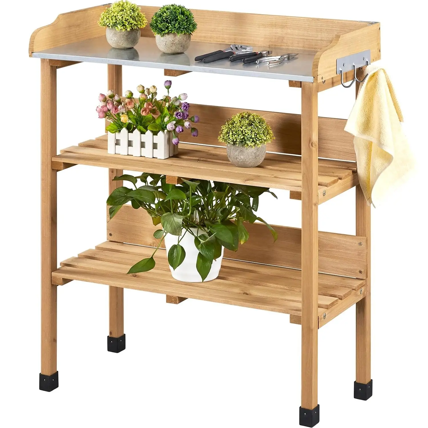 Potting Bench Outdoor Console Table w/3-Tier Storage,Natural Wood, Customized