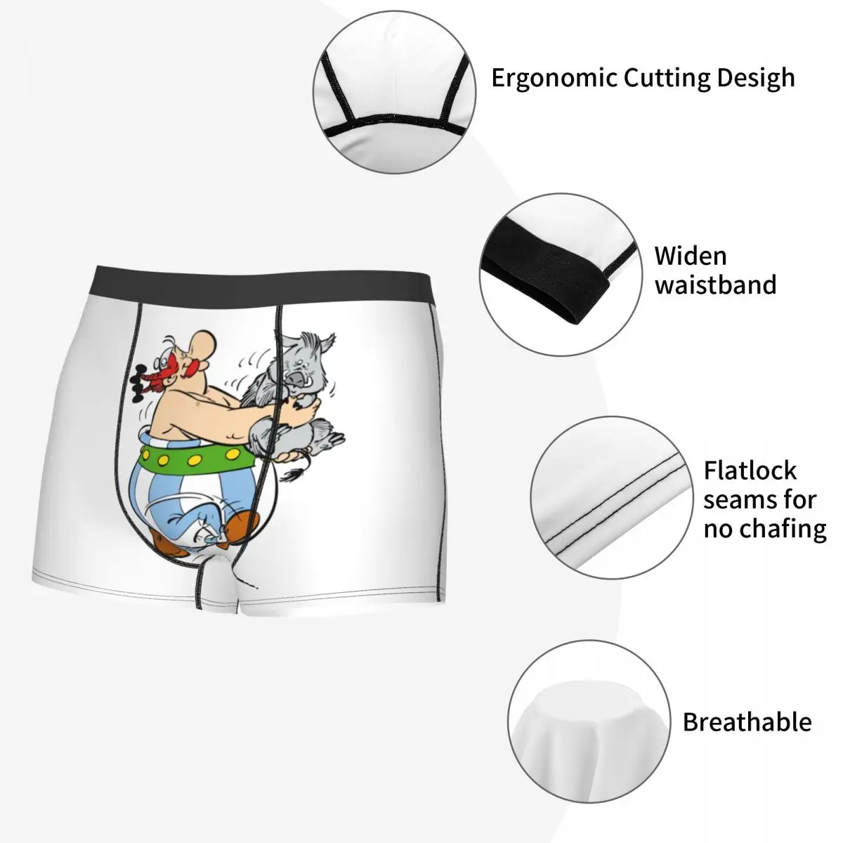 Custom Novelty Asterix And Obelix Boxers Shorts Panties Men\'s Underpants Comfortable Cartoon Briefs Underwear