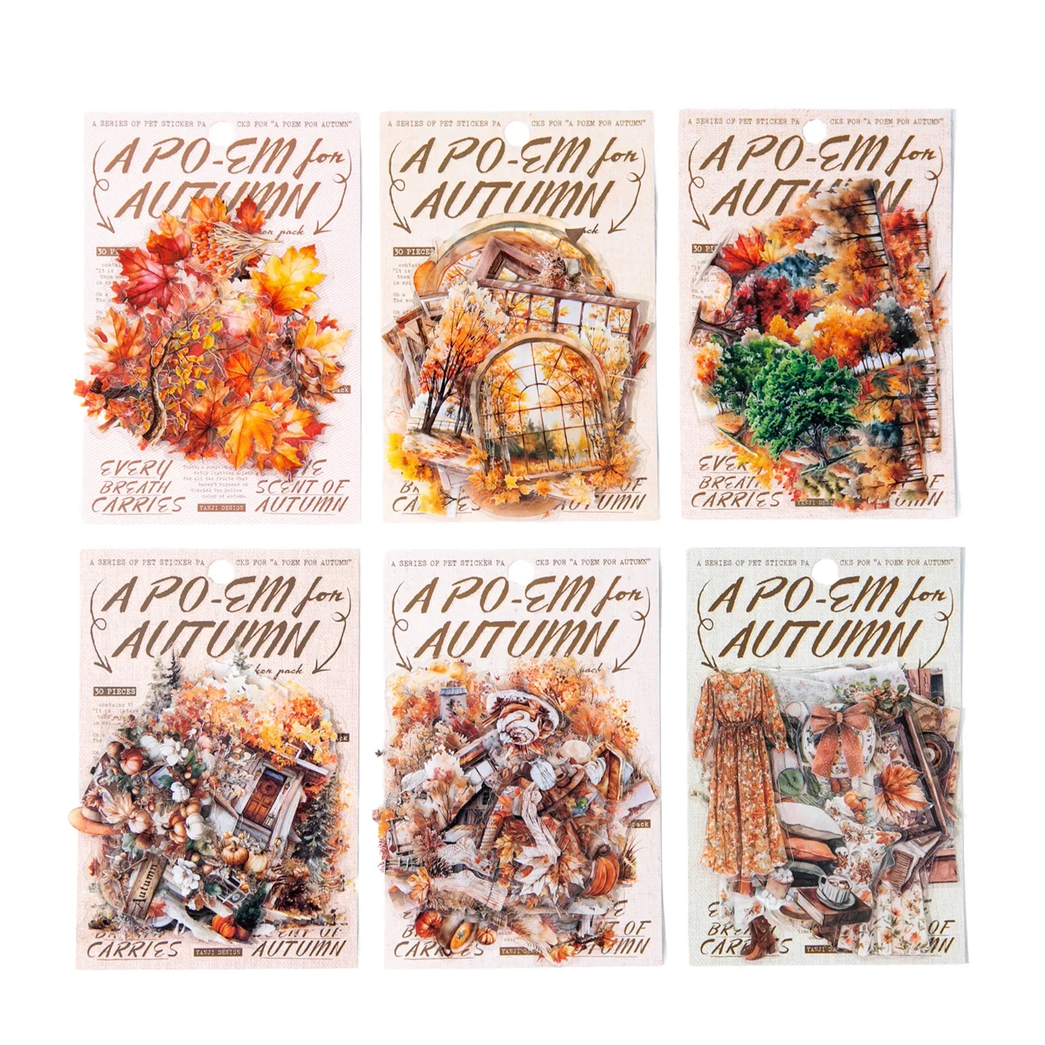 1Pack/2Pack  Autumn Poetry 6 Designs Sticker Pack Vintage Fall Theme Scrapbook Decoration Materials Seasonal Limited Series