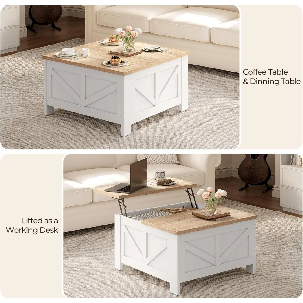 Yaheetech Farmhouse-Style Lift Top Coffee Table with Storage, Square Design for Living Room, 31.5 Inches Large Center Table