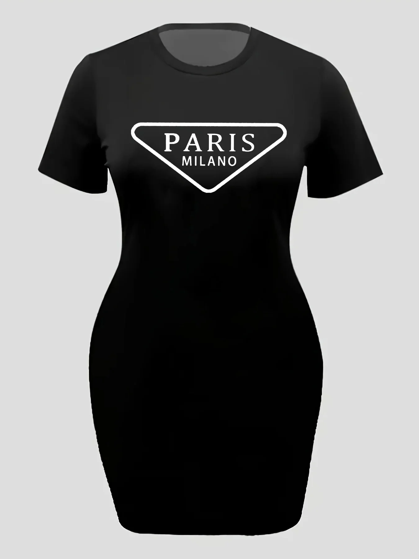 Zomer dames PARIS letterprint casual slim fit korte mouwen ronde hals T-shirt mini-jurk effen kleur jurk streetwear