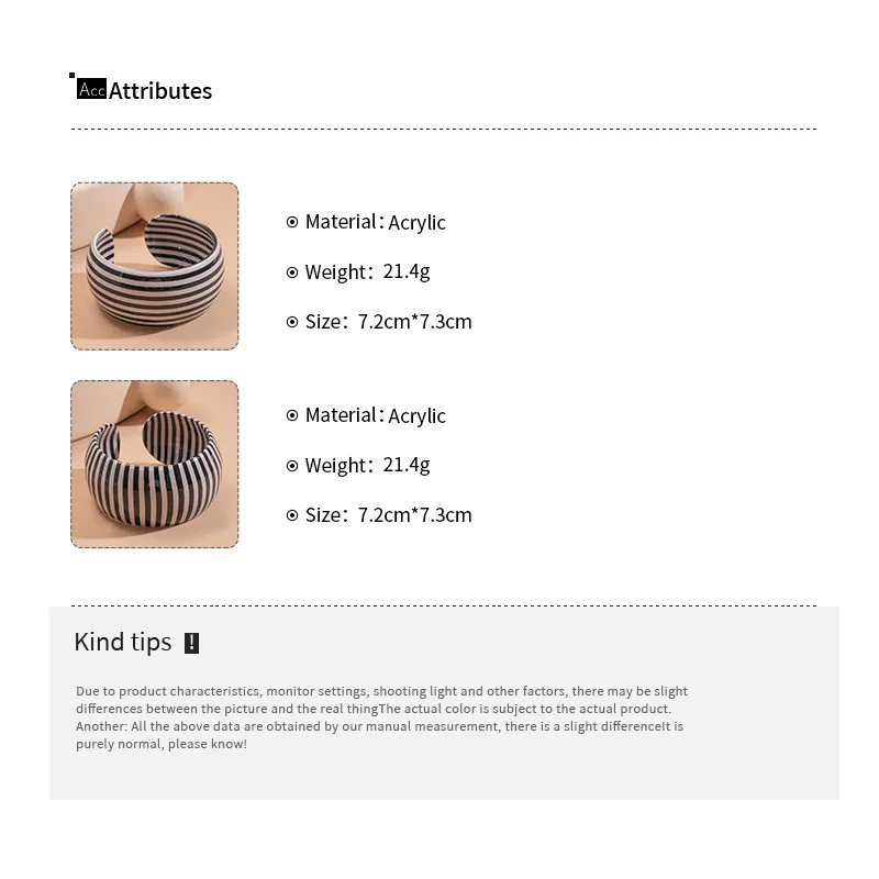 Black White Red Blue Striped C Shape Wide Open Acrylic Bangles Wide Round Resin Cuff Bracelets for Women Statement Jewelry image 6