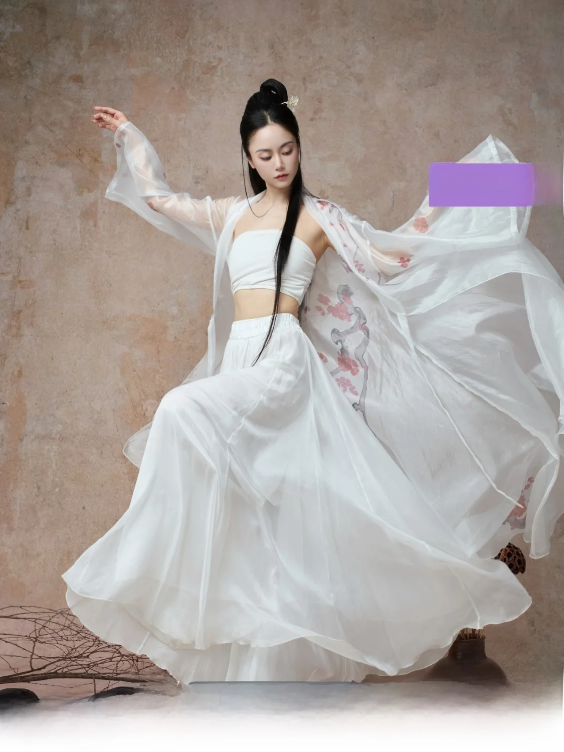 

Белый шелковый костюм для танца Гейя с принтом, классический китайский наряд, верхняя одежда для выступлений, костюм для женщин