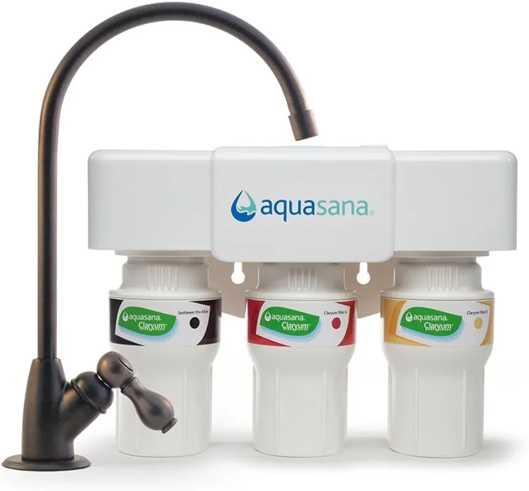 Aquasana 3-Stage Under Sink Water Filter System - Kitchen Counter Claryum Filtration - Filters 99% Of Chlorine - Oil-Rubbed