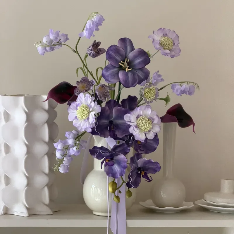 Luxury Artificial Purple Bouquet for Home Decor Living Room Dining Table Hotel Model Room Ornament High End Soft Decoration