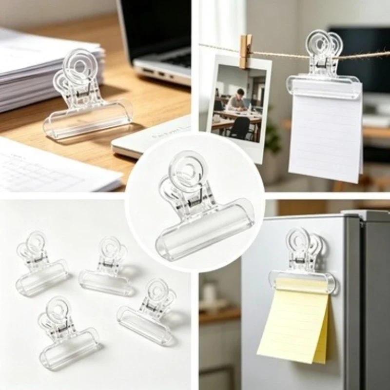 10pcs Multifunctional Transparent Clip File Storage Clip Paper Clip mini Office Stationery Ticket Holder Snack Sealing Clip
