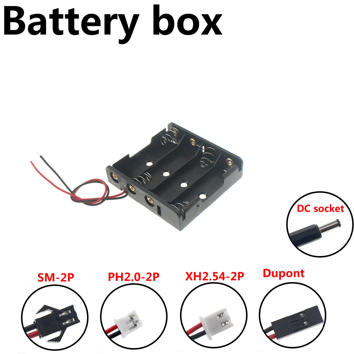 

DIY 4x AA Battery Holder Storage Box Case with DC 5.5x2.1mm XH2.54 PH2.0 SM-2P Power Plug