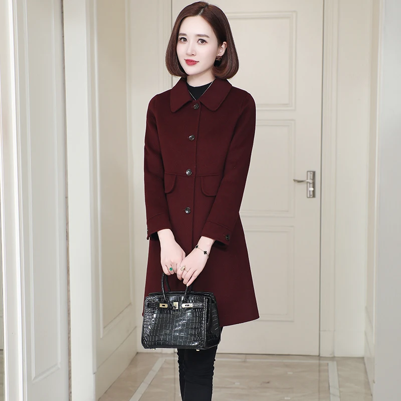 High end double-sided plush coat for women, slim fit for middle-aged and elderly mothers, wool temperament coat for autumn and w