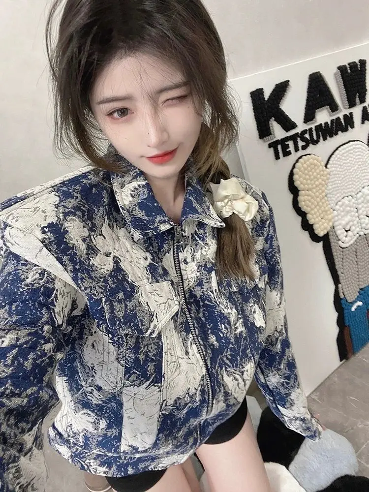 Suit Cargo Jeans Jacket Top Design Zip Bomber Jacket Trendy Brand Short Jackets for Women Autumn New Loose Autumn Winter Coats