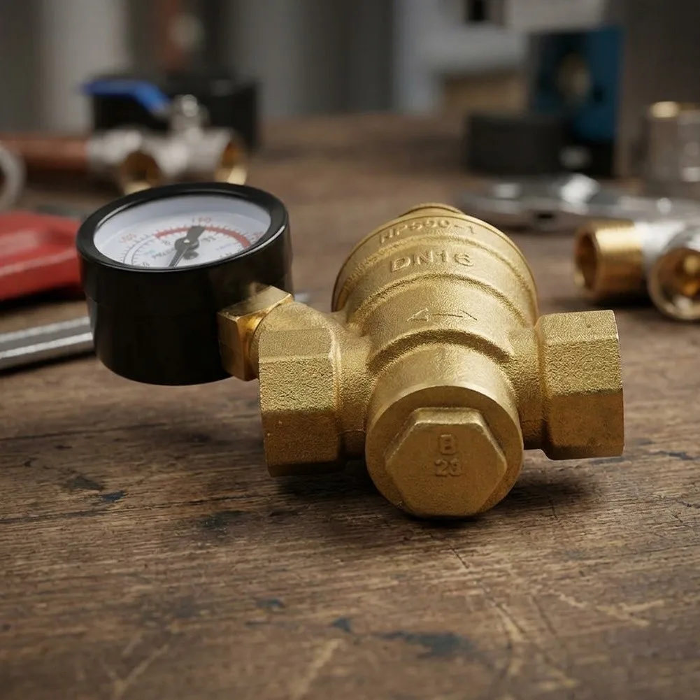vanne-de-reduction-de-pression-d'eau-en-laiton-reglable-avec-manometre-pour-applications-de-plomberie-dotee-de-raccords-dn15-de-1-2-pouce