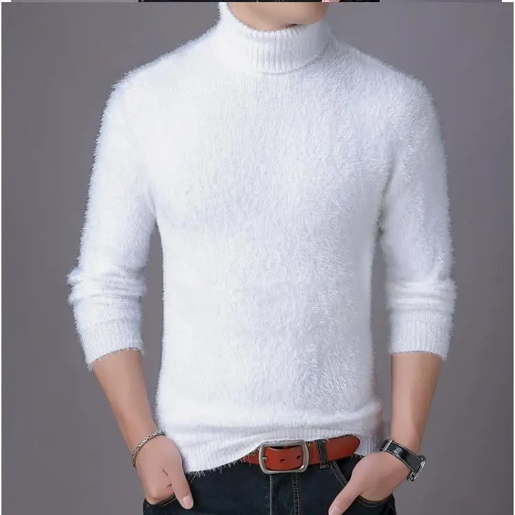 

Men's High Neck Sweater Autumn Winter New Fashion Imitation Mink Plush Warm Plush Knitwear