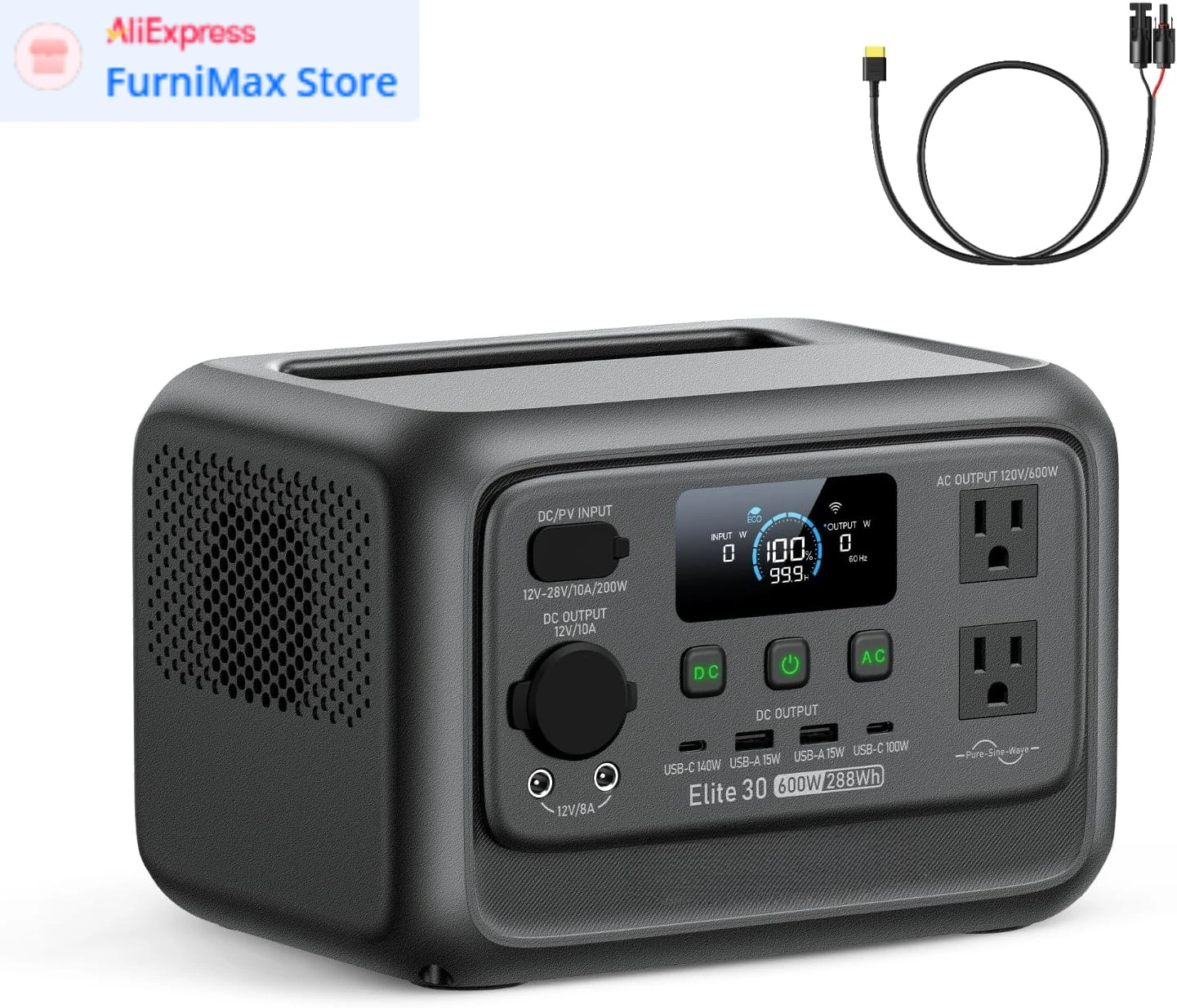 

288Wh Solar Generator, 600W AC Outlets (Power Lifting 1500W), 0-100% in 70 Min, LFP Battery Backup for Camping, Trip