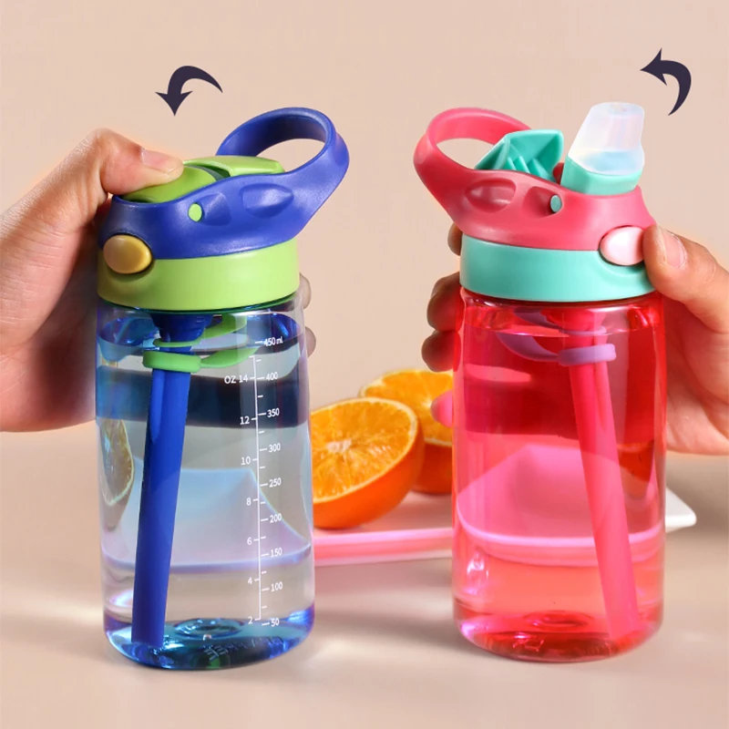 480ml Water Bottle With Straw Kids Girls Portable Travel Bottles Gym Sports Fitness Cup Summer Cold Water Juice Drinking Bottle