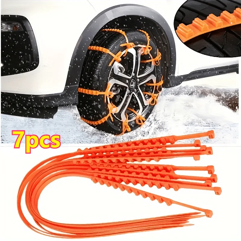 7pcs Car Anti-skid Chain, Winter Snow And Ice Track Type Tire Anti-skid Chain, Rolled Belt, Universal Type For Off-road Cars