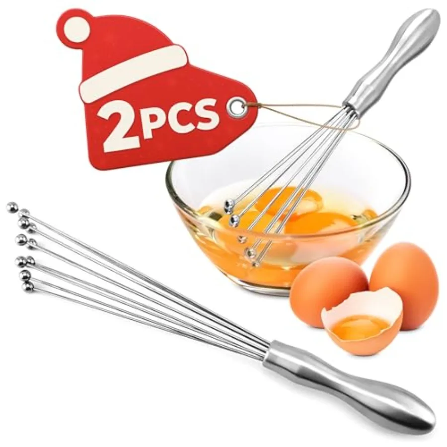 

2 Pcs Ball Whisk Set — Stainless Steel Whisk Set with Comfortable Ergonomic Handle Excellent for Eggs 10 Ball Head Easy to Clea