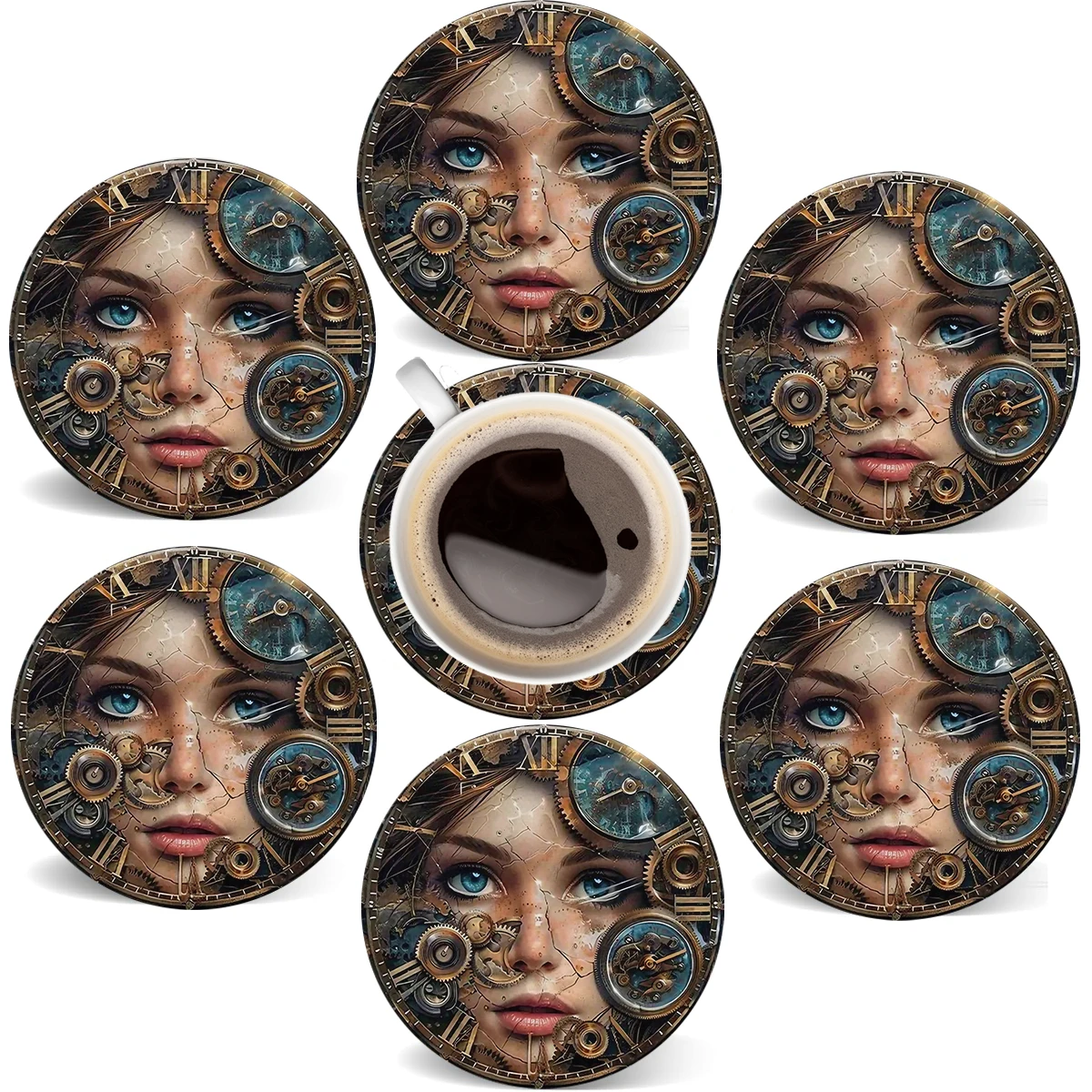 

6Pcs 2D Flat Round Heat Resistant Wooden Mat Drink Cup Coasters Coffee Hot Drink Mug Table Placemat Car Kitchen Accessories