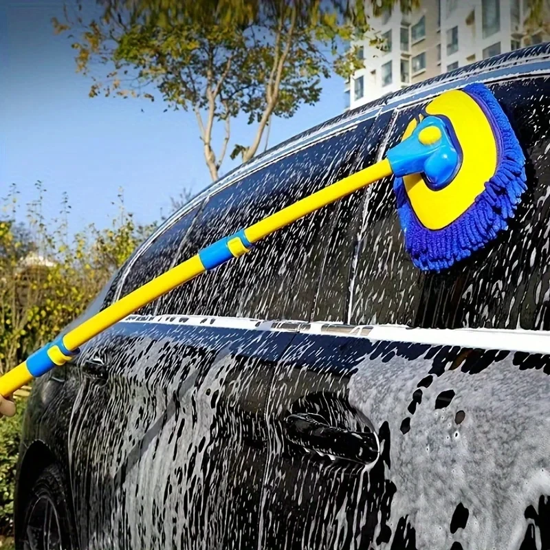 Car Cleaning Brush Car Wash Brush Telescopic Long Handle Mop Chenille Broom Detailing Adjustable Supplies Auto Accessories