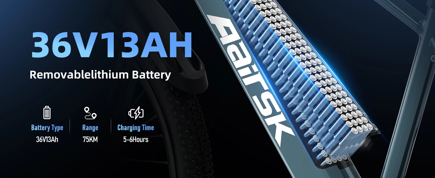 Aairsk S800 Erwachsenen-Pendler-E-Bike 250W Motor 36V 13Ah Lithium-Akku Urbanes Elektrofahrrad 26*1,95" Reifen Reise-Elektrofahrrad – Detail 3