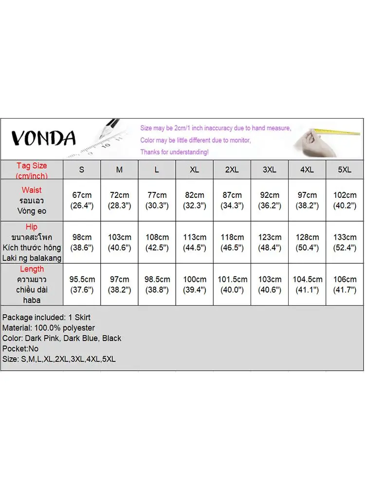 VONDA 플러스 사이즈 여성용 프릴 롱 맥시 스커트, 2024 스트리트 하이 웨이스트 패션, 멀티 레이어 밑단 파티 스커트, 우아한 스윙 하의