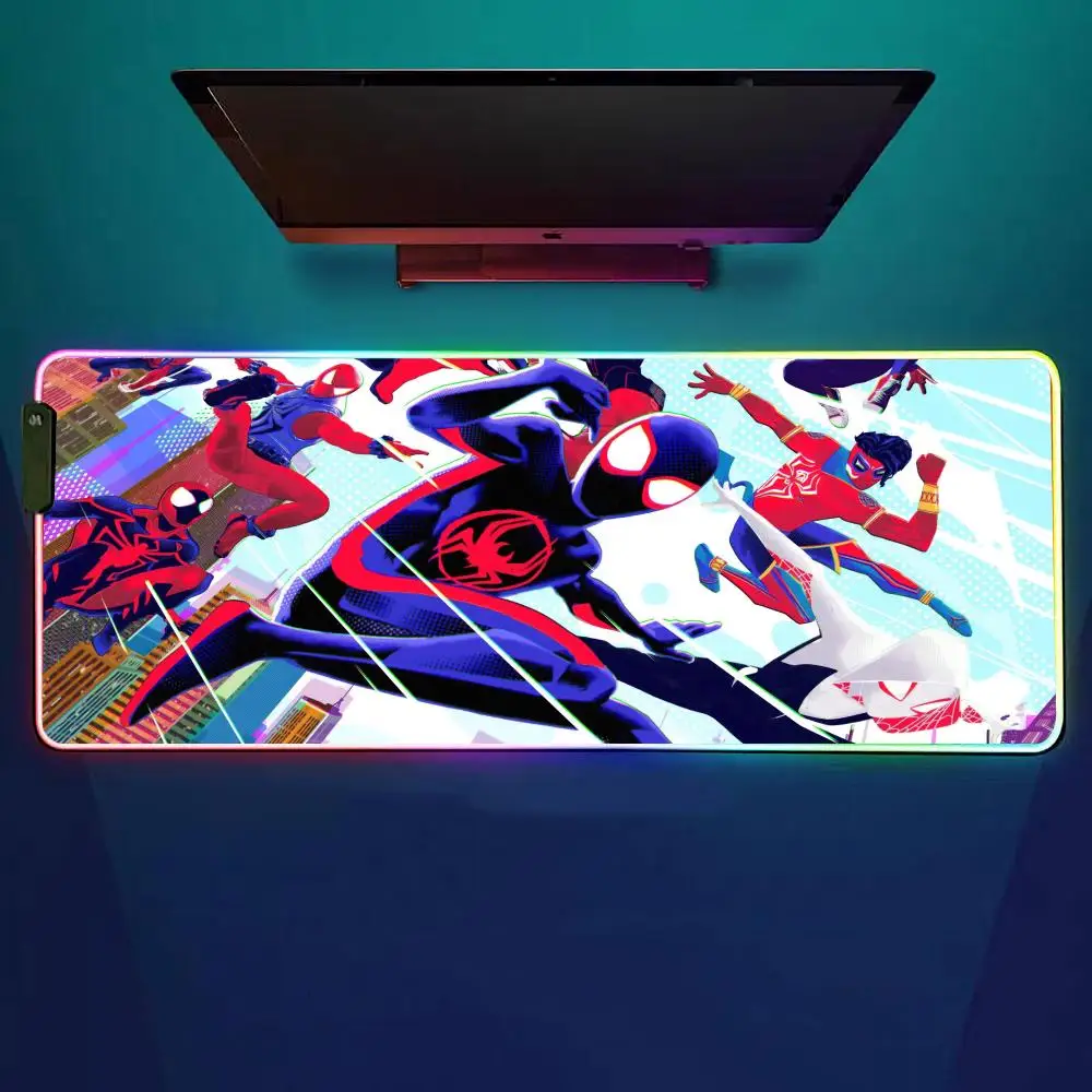 

M-Marvel S-Spider-Man Mouse Pad RGB Gaming Mouse Pad Desk Mat HD Gamer Large LED Light XXL MousePads