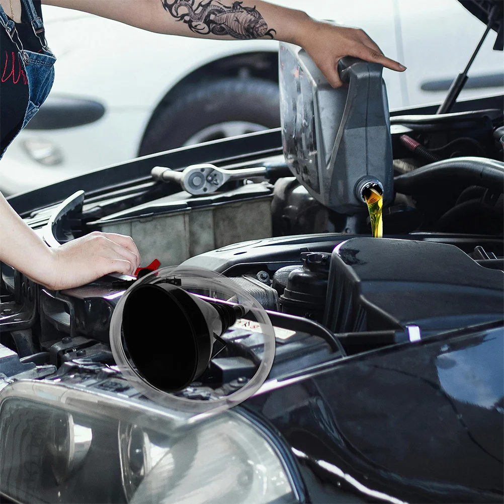 1 مجموعة قمع زيت ممتد مع مفتاح صمام خرطوم مرن طويل واسع الفم لزيت المحرك مبرد الوقود استخدام السيارات رقم #1