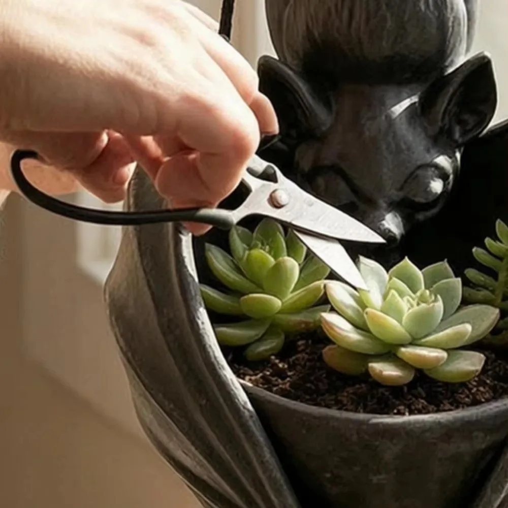 Gothic Style Bat Hanging Planter Plastic Creative Bat Shaped Flower Pot Black Whimsical Bat Wing Flowerpot Halloween