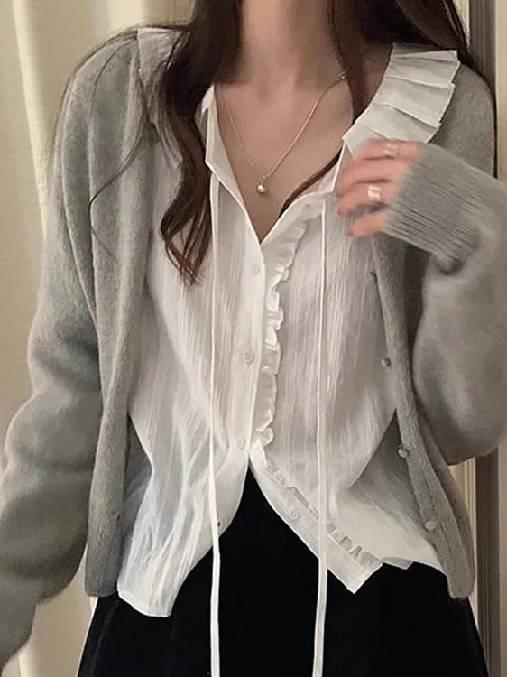 Doux jeune blanc irt femmes coréen Sle doux Sa épissure oreille en bois bulle ample Sve vêtements intérieurs haut début du printemps