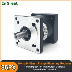 Nema34 Motor Planetary Gearbox 14/12.7mm Input 16mm/14mm Output Reducer Ratio 3,5,10,15~216 for 86mm Flange Stepper Motor