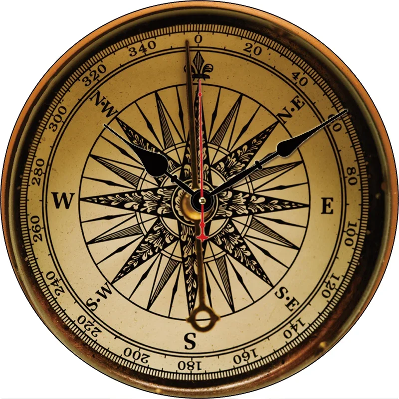 Retro Compass Custom Large Clock Living Room Home Decor Round Wall Clock Quartz Table Clock Children Bedroom Wall Decoration