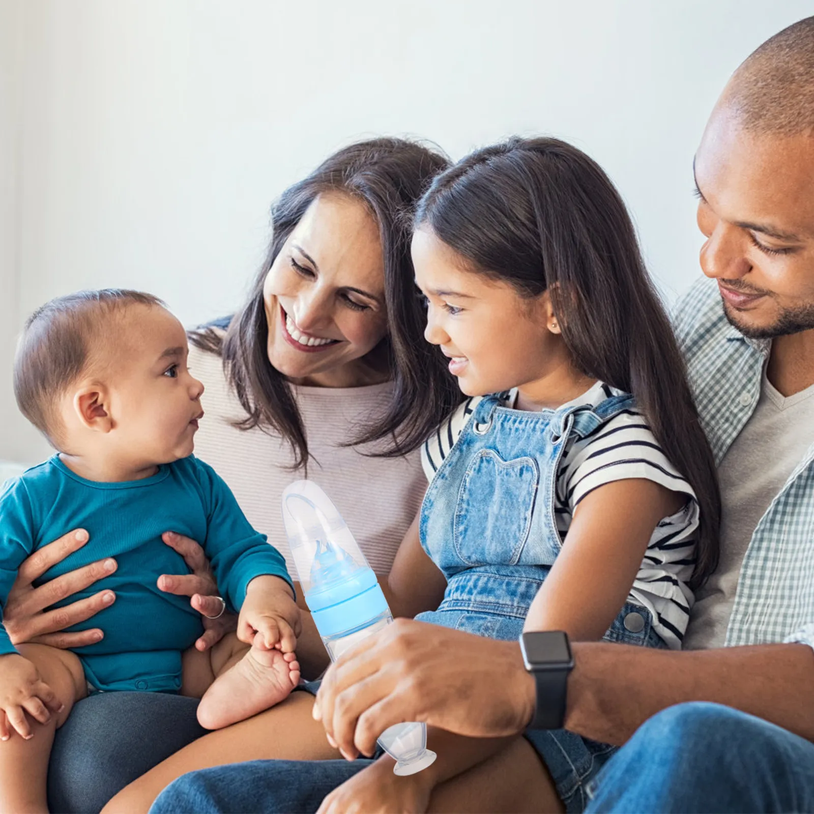 

Blue Silicone Squeeze Feeding Spoon Bottles for Babies with Stable Suction Base Marked Measurements Baby Food Dispensing Spoon