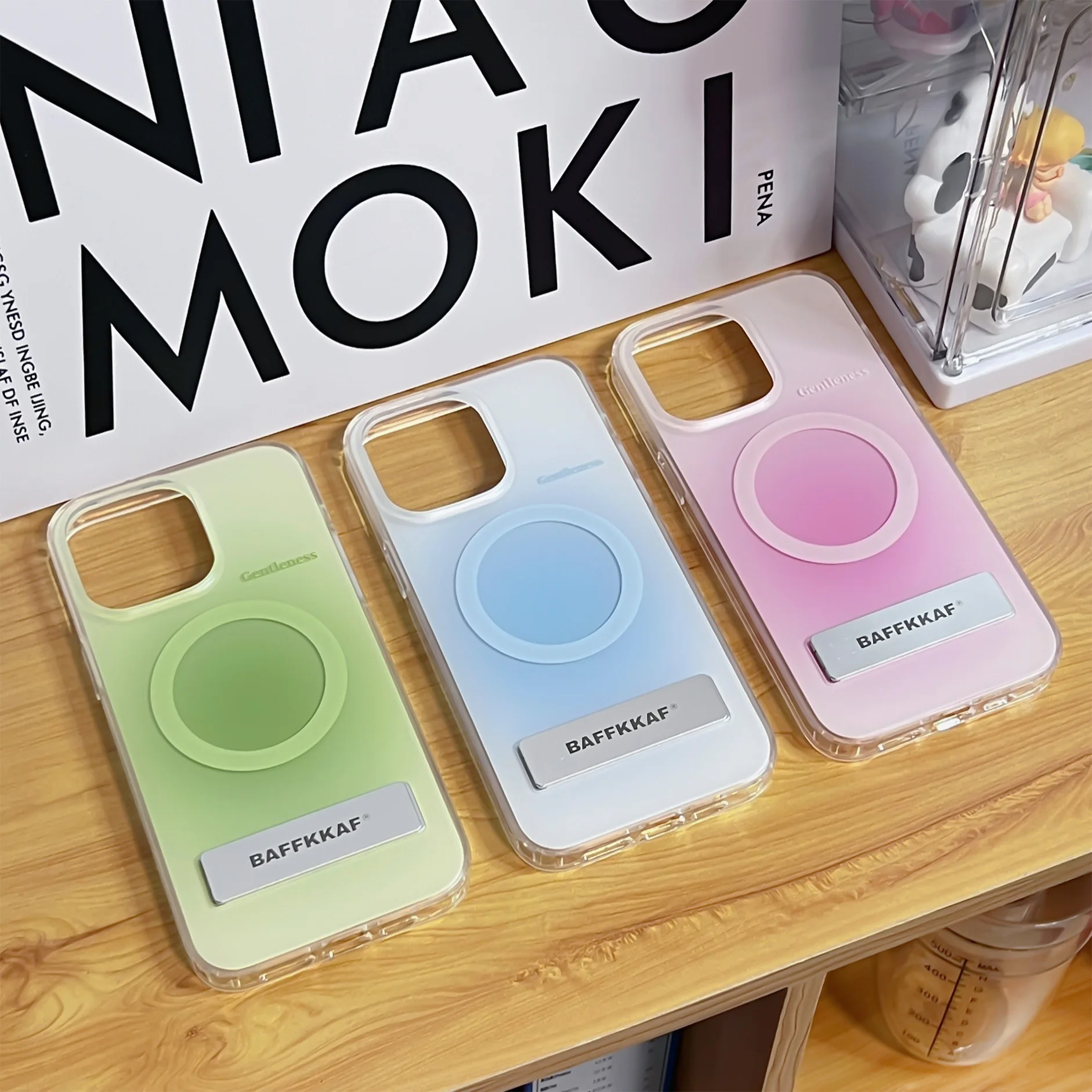 

For Iphone 12 13 14 15 Pro Max Phone Case INS Macaron Color Gradient Magnetic Stand Full Coverage Phone Cover