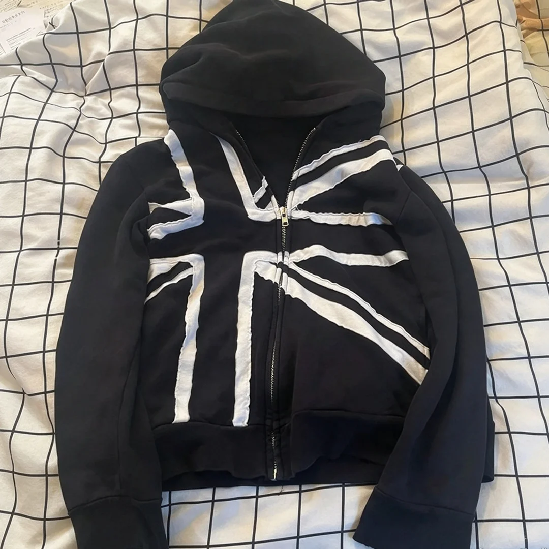 New Autumn And Winter Products Y2k Long Sleeved Pullover Printed Patch Fabric Hoodie Punk Dark Style Hooded Sweatshirt