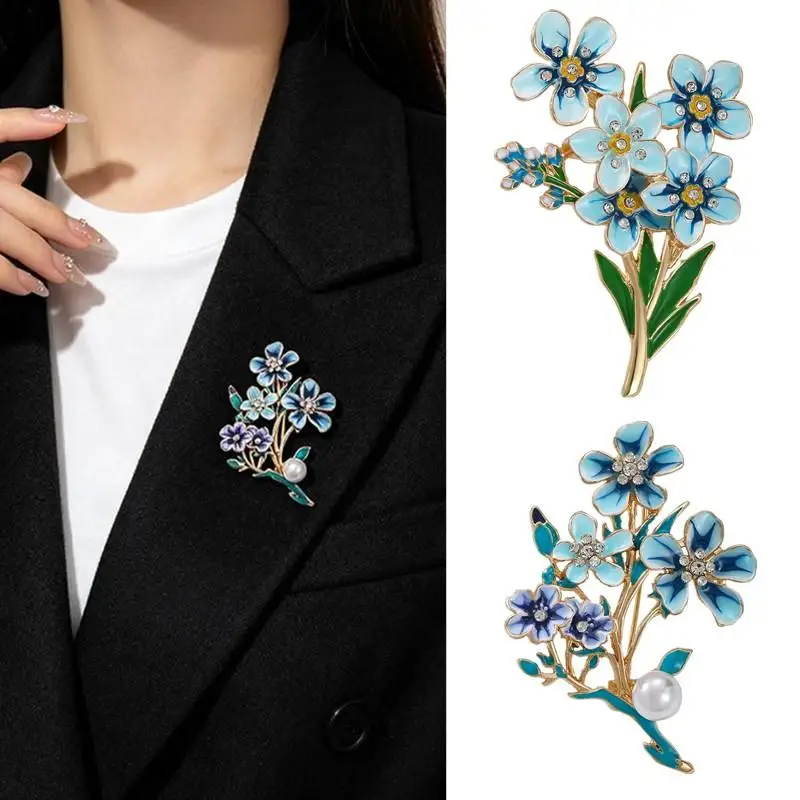 Elegante blaue Blumen-Broschen für Damen und Herren, 2 Designs, Emaille, Blumenmotive, für Partys, Büro, als Geschenk. – Detail 1