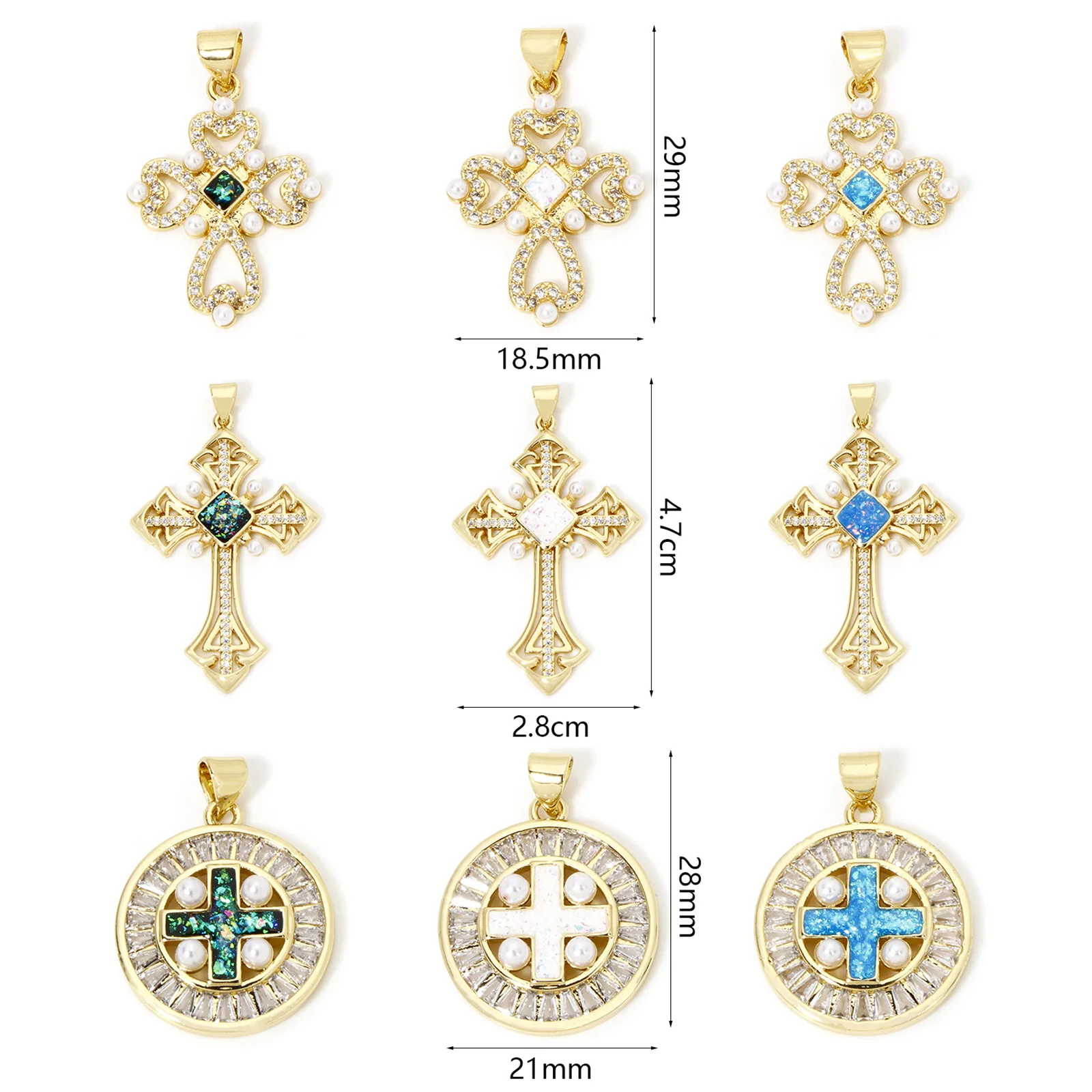 1 Piece Brass Religious Charm Pendant 18k Gold Plated Imitation Opal Hollow Cross Shaped Melon Seed Buckle Brass Pendant