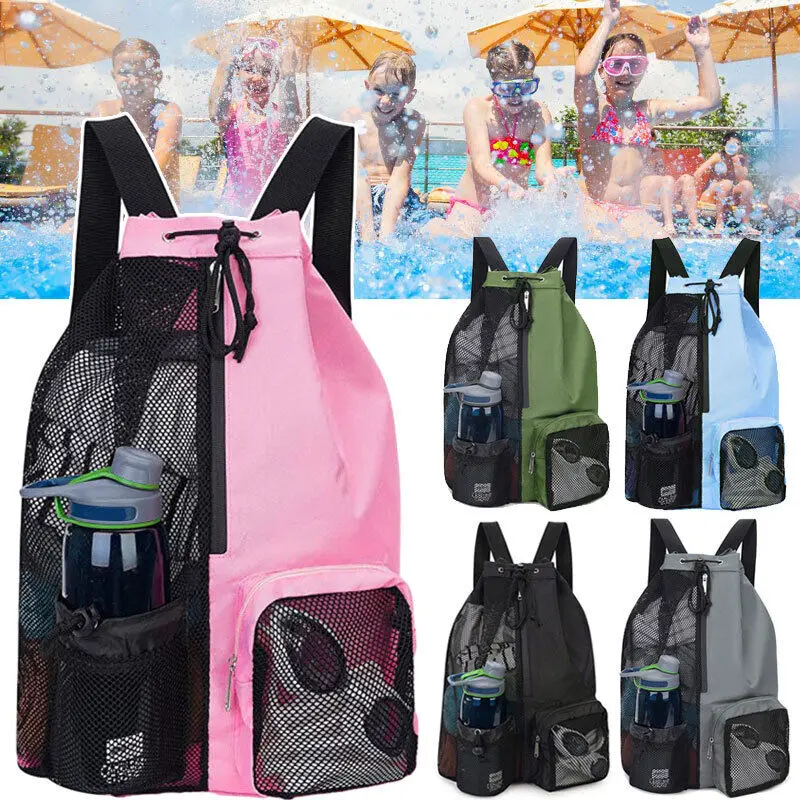 

Drawstring Gym Backpack With Net Pocket Swim Bag Mesh Diving Bag Separated Waterproof Swimsuit Bag For Gym, And Workout Gear