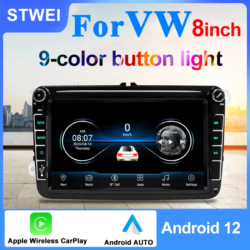 For VW 8-inch Android 13 Car Stereo Radio Multimedia Player, 4G Carplay, Skoda, Octavia, Passat, Tiguan, Touan, Golf, Polo