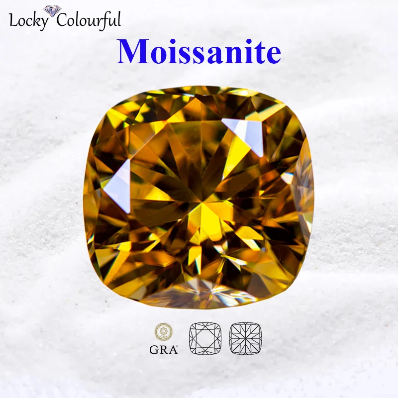 Moissanite Square Cushion Cut Golden Yellow Color VVS1 for Beads Charms DIY Jewelry Making Rings Materials with GRA Certificate