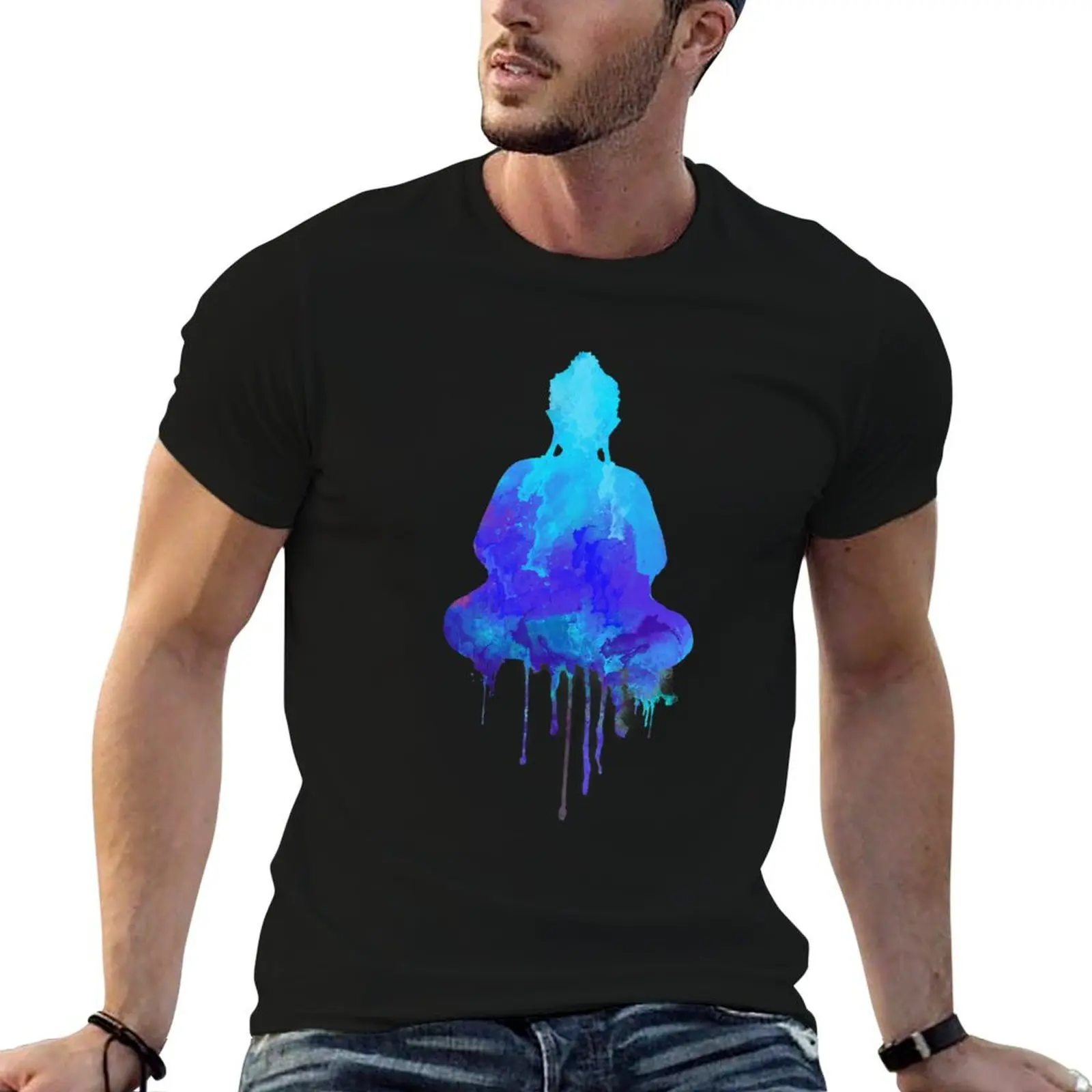 

Blue Buddha Watercolor Illustration Zen and Spiritual Design for a Peaceful Home T-Shirt tees mens graphic t-shirts big and tall