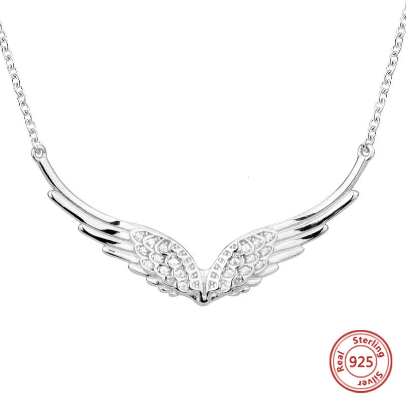 Strollgirl 100% 925 Sterling Silver Angel Necklace Feather Chain Diy2019 Craft Female Fashion Jewelry Wedding Gift Free Shipping