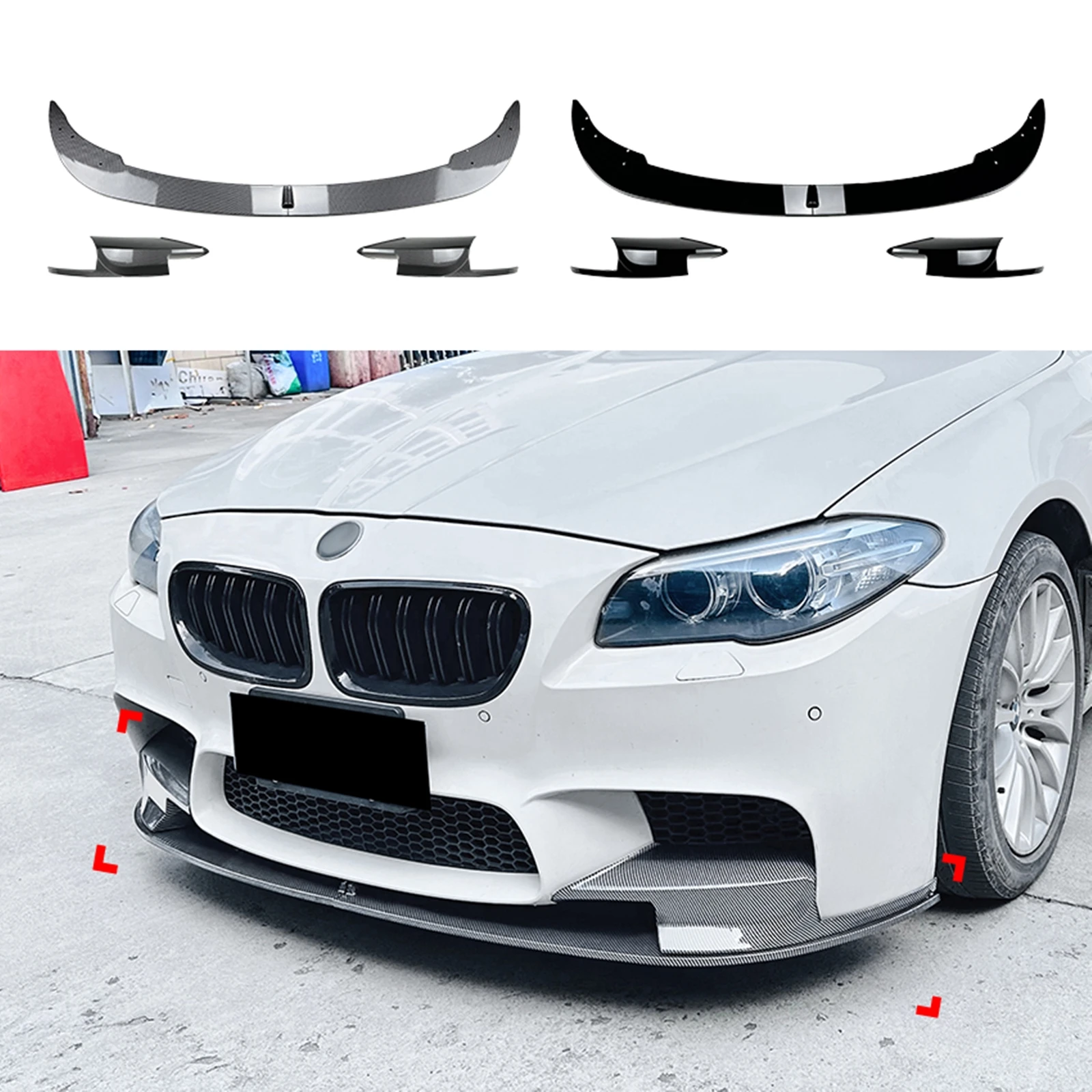 

Carbon Fiber Look Front Bumper Spoiler Lip+Side Splitter Corner Cover Trim For BMW 5 Series F10 F11 M5 2012 2013 2014 2015 2016