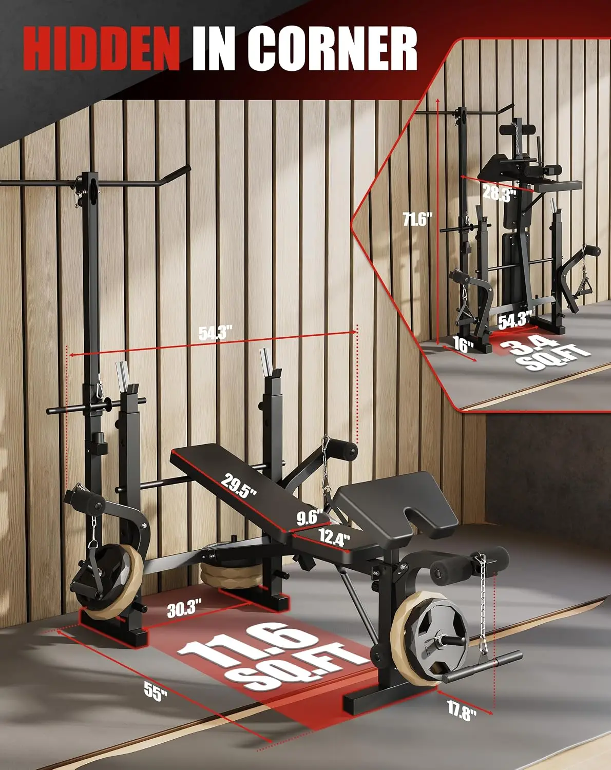 7-in-1 Weight Bench Set with Adjustable Rack, 900LBS Foldable Bench Press, Leg Extension & Curl for Home Gym