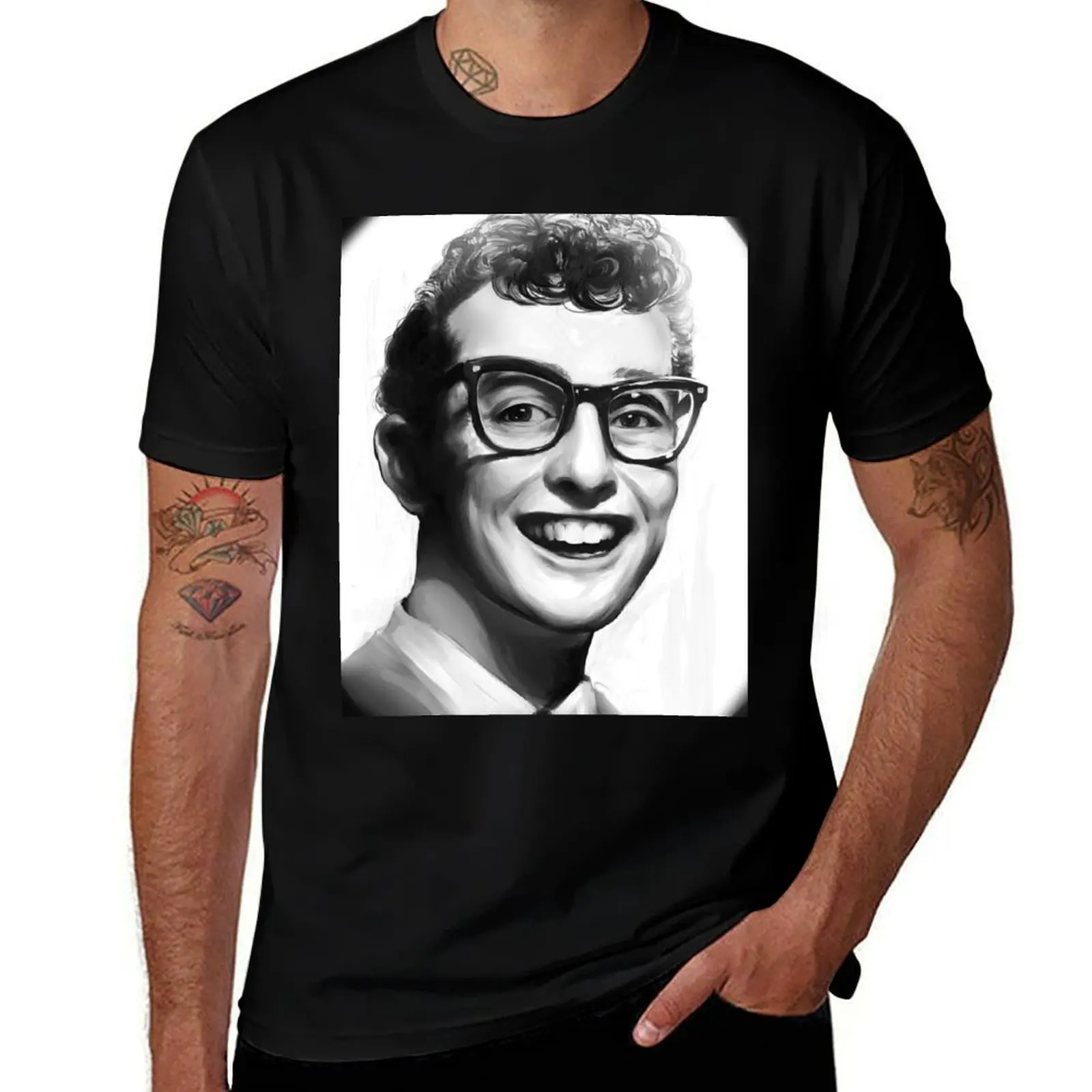 

Buddy Holly Portrait T-Shirt man t shirts graphic cotton tshirt 100% T-Shirt