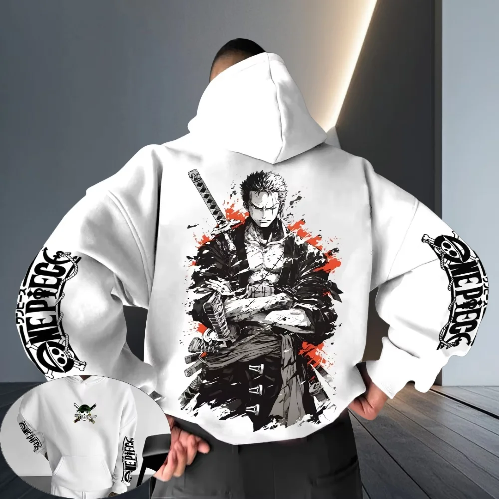 

Осенне-зимний новый анимационный белый свитер с капюшоном и принтом ONE PIECE Sauron, мужской и женский модный уличный джемпер