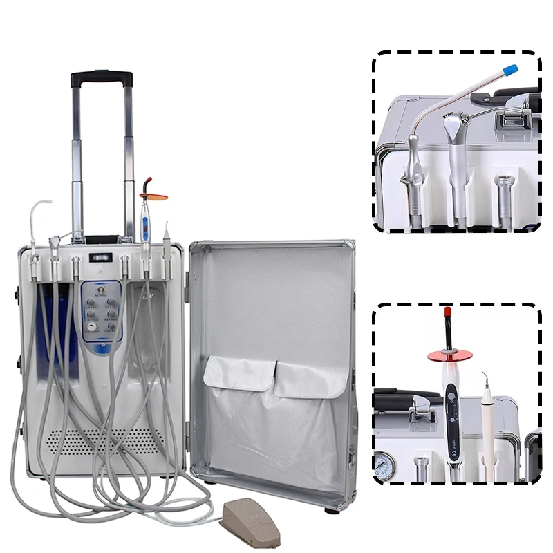 Portable Dental Delivery Unit Air Compressor Suction System 6Hole with Light Curing Ultrasonic Scaler Portable Dental Equipment