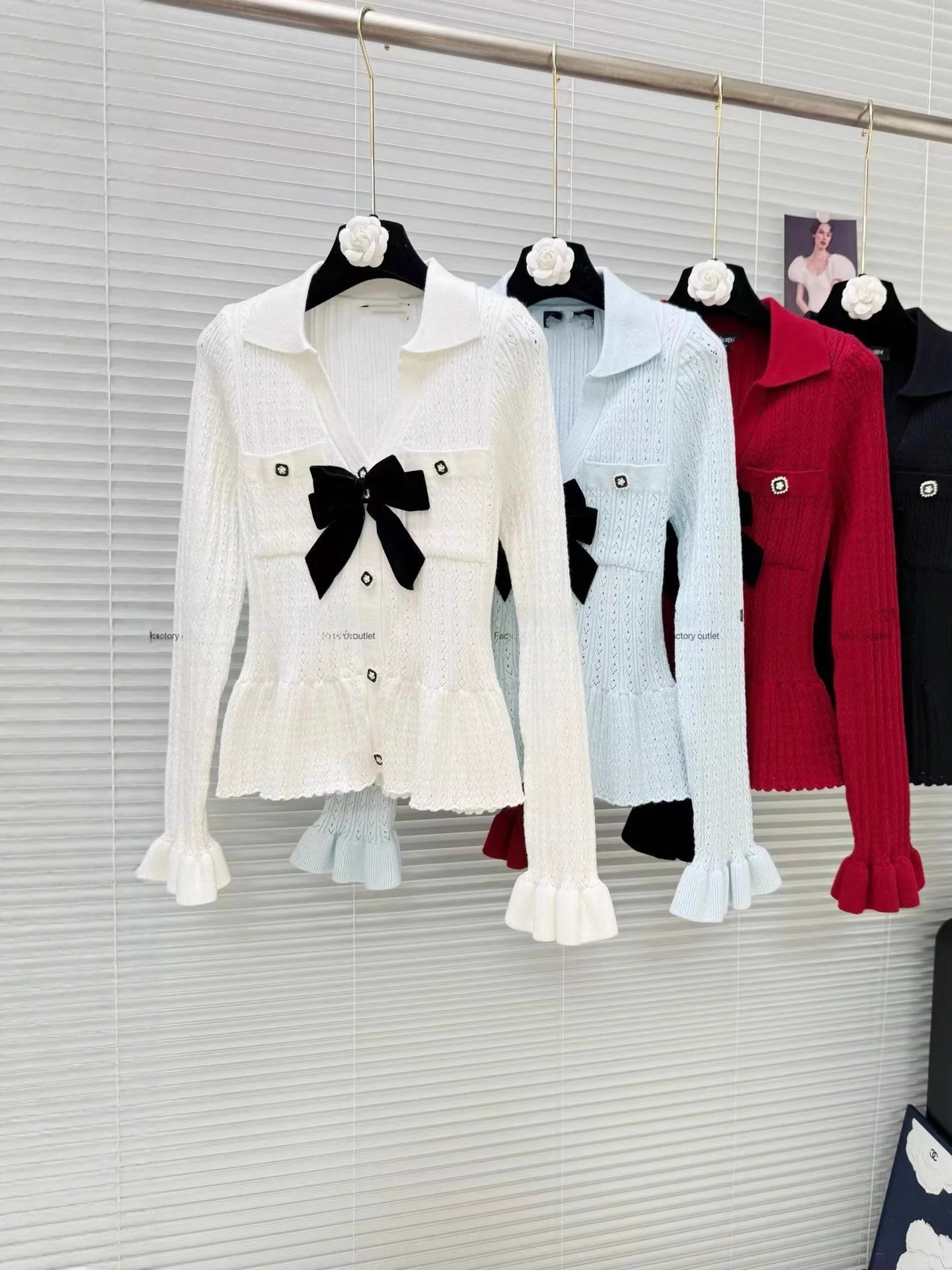 Sweet Style Knitted Sweater with Hollow out Long Sleeve Stand Collar Buckle Design Autumn New Arrival Women's Fashion