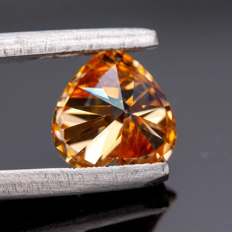 Moissanite Champagne Colours  Heart Cut Moissanite Stone GRA Certificate Lab Grown Diamond Ewelry Passed Diamond Tester