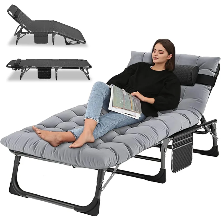 Cuna de Camping ajustable de 4 posiciones, tumbona plegable de 500 libras con almohada, muebles portátiles para exteriores para adultos, cuna para acampar P