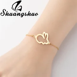 Shuangshuo 2022 New Creative Stainless Steel Hollow Rabbit Bunny Bracelet Lovely Animal Charm Bracelet for Women Kids Best Gift